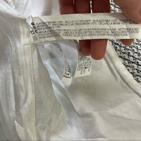 ZARA NAVY & ECRU LONG JACQUARD BLAZER JACKET WITH ZIPPED POCKETS SZ M CAREER EUC - Picture 11 of 16